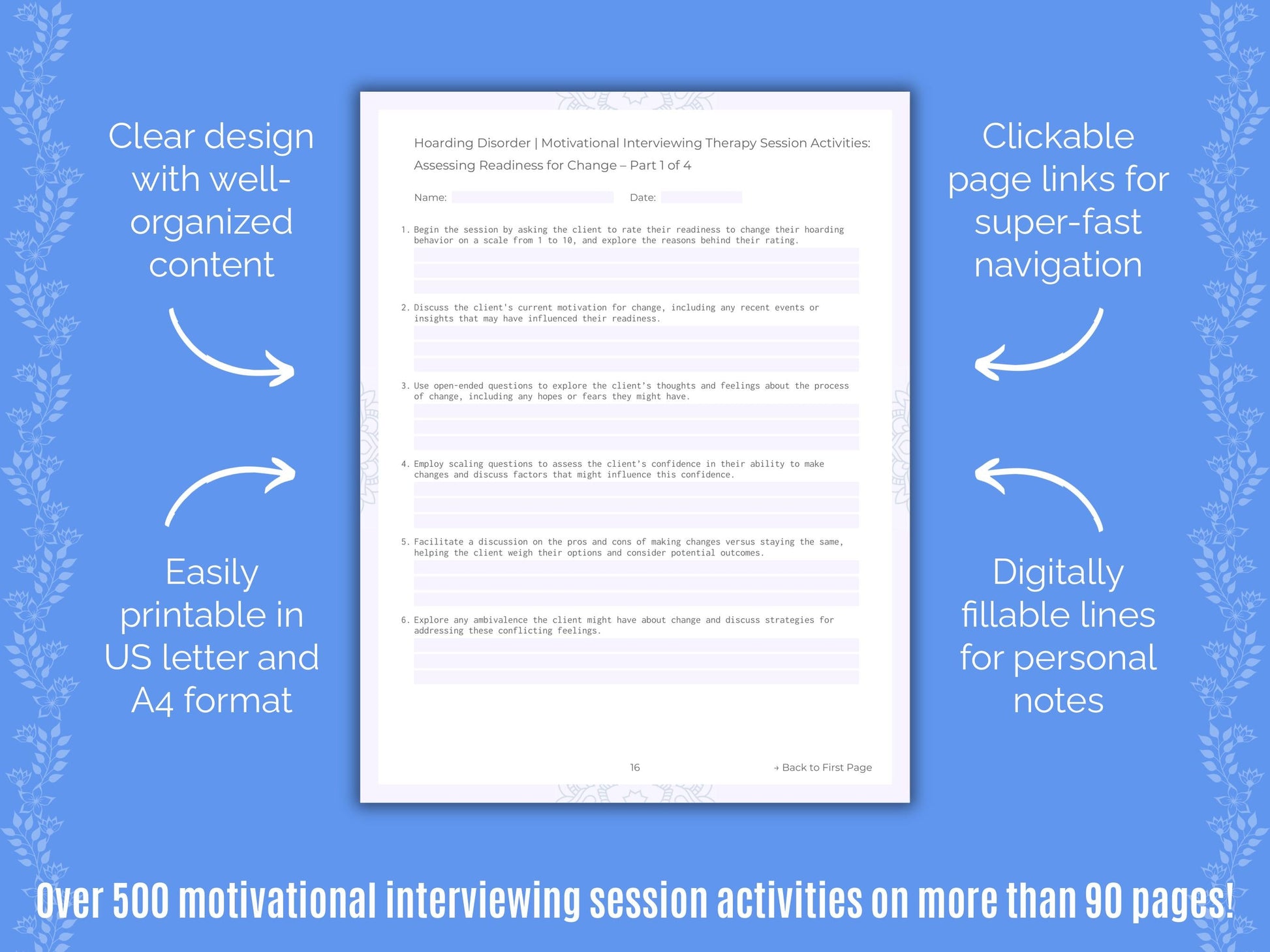 Hoarding Disorder Motivational Interviewing Counseling Templates