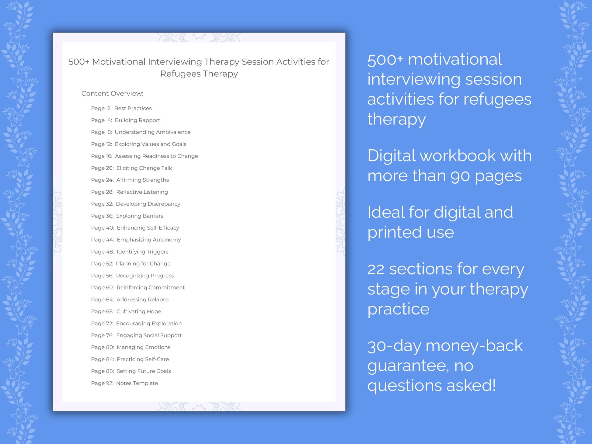 Refugees Motivational Interviewing Therapist Worksheets