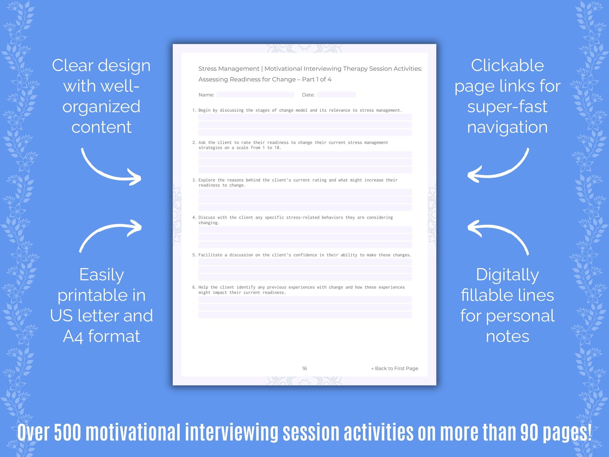 Stress Management Motivational Interviewing Counseling Templates