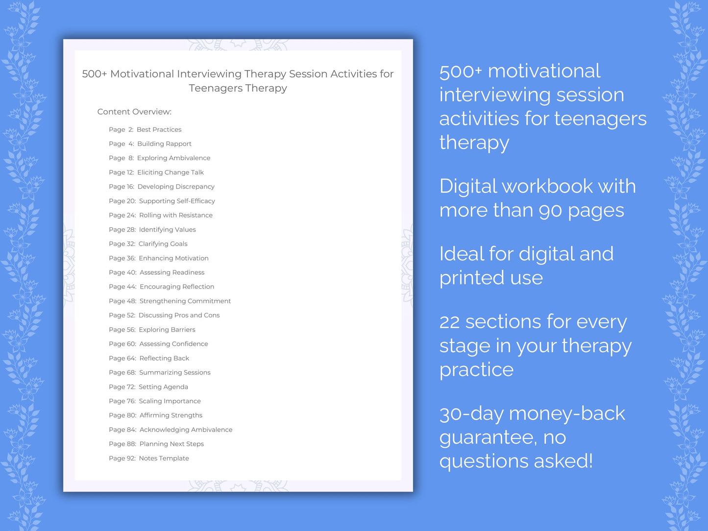 Teenagers Motivational Interviewing Therapist Worksheets