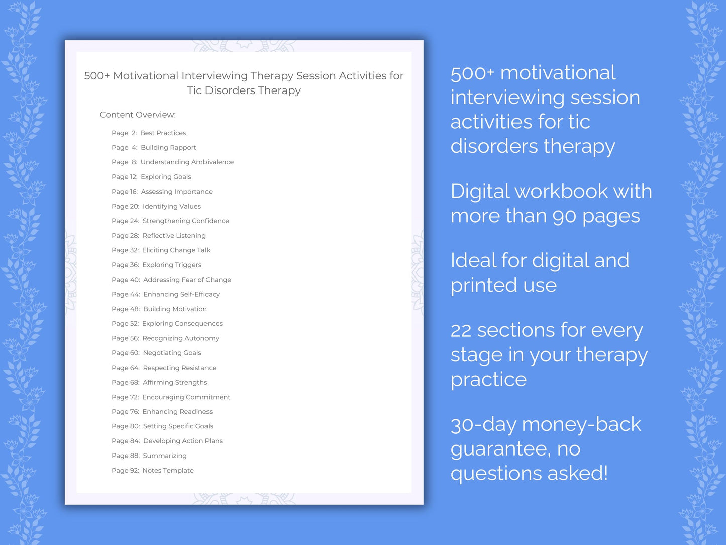 Tic Disorders Motivational Interviewing Therapist Worksheets