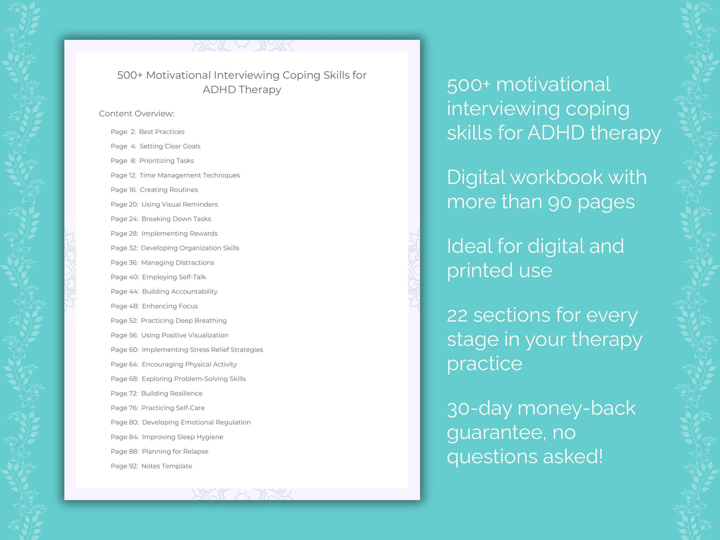 ADHD Motivational Interviewing Therapist Worksheets