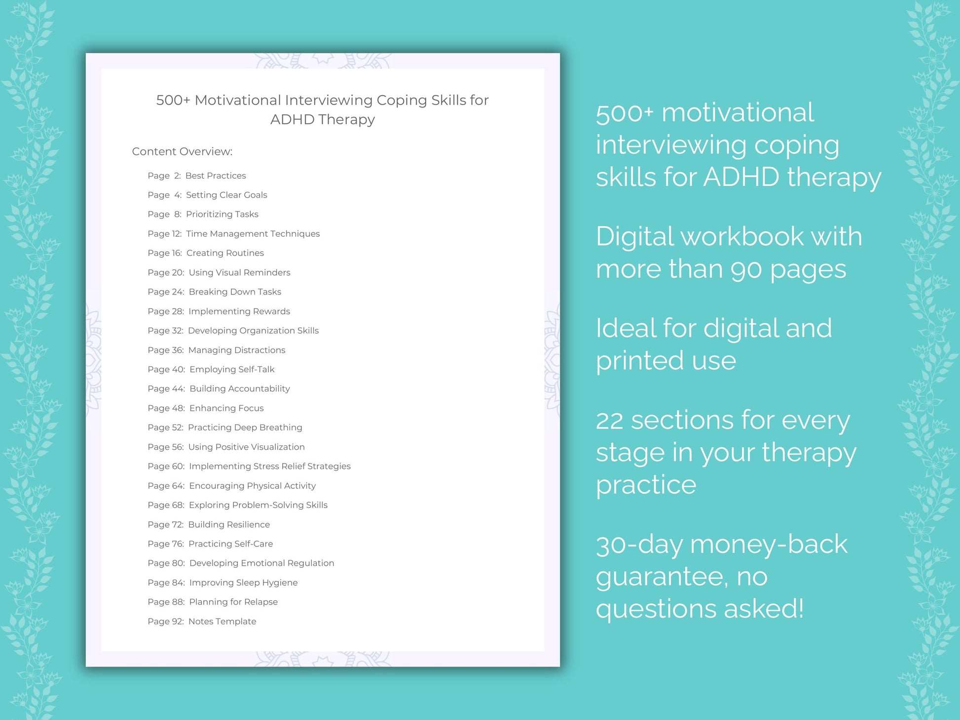 ADHD Motivational Interviewing Therapist Worksheets