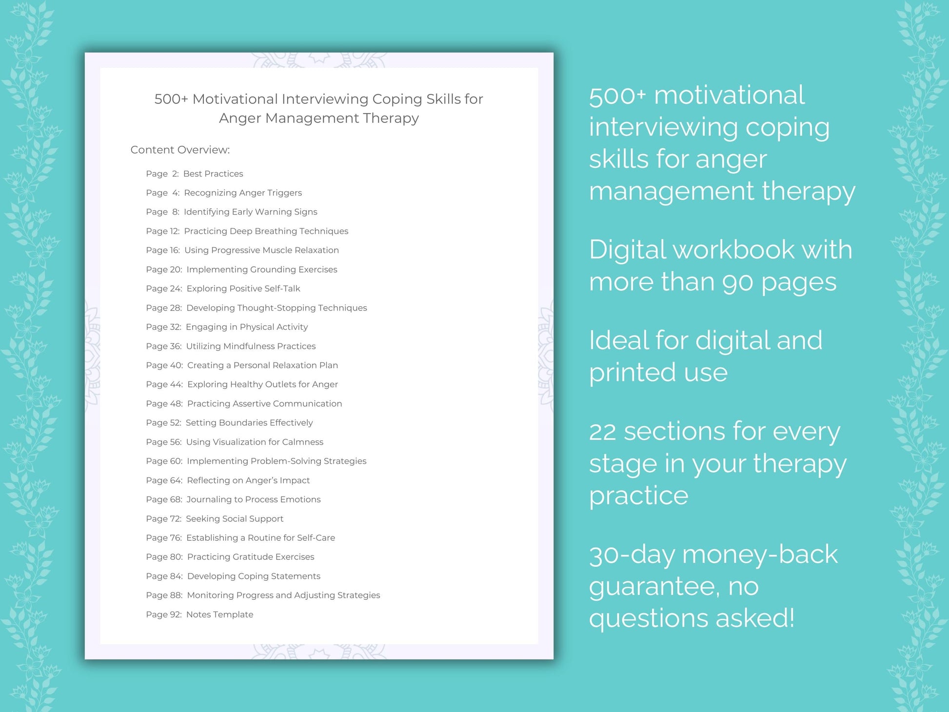 Anger Management Motivational Interviewing Therapist Worksheets