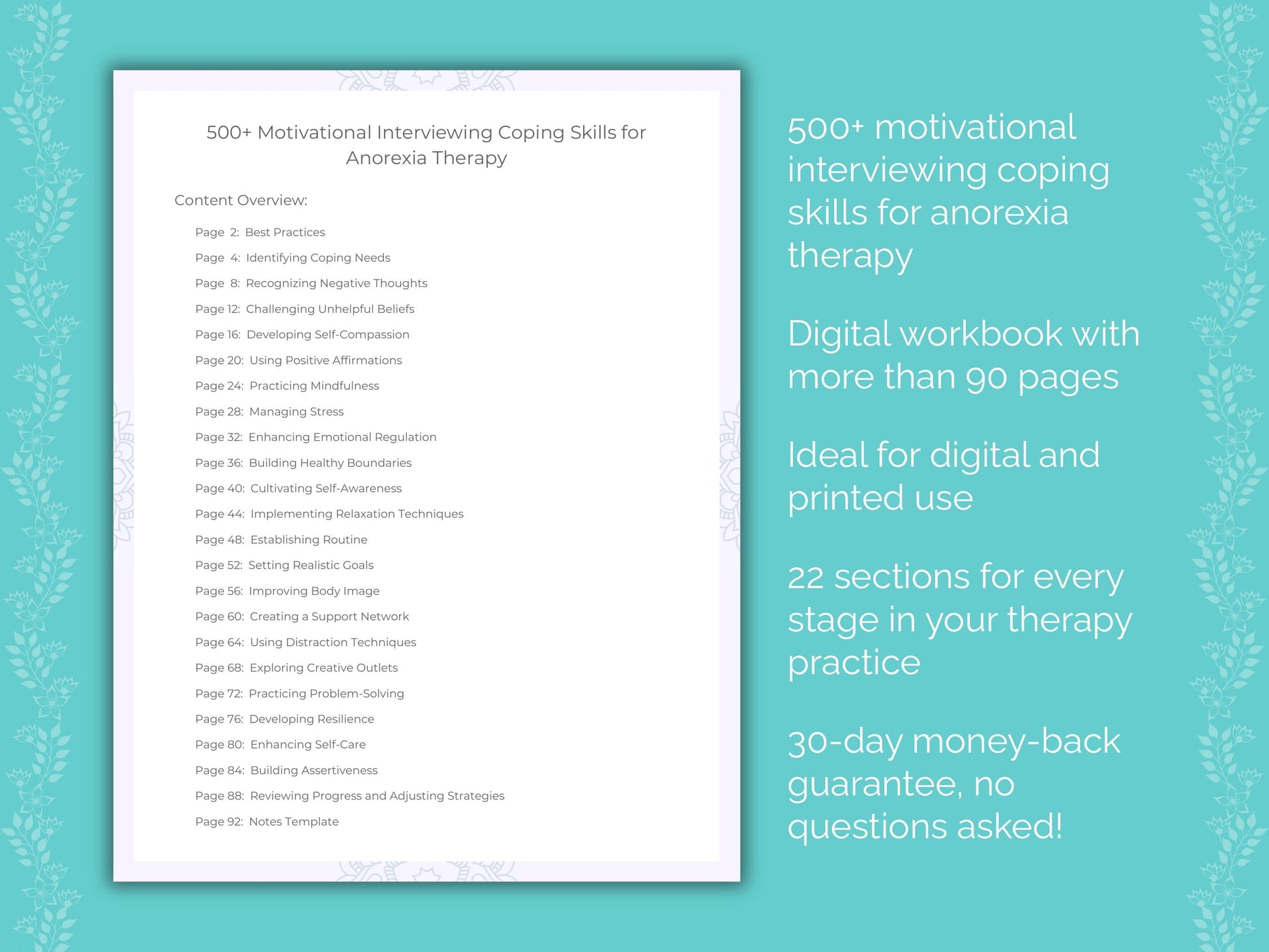 Anorexia Motivational Interviewing Therapist Worksheets