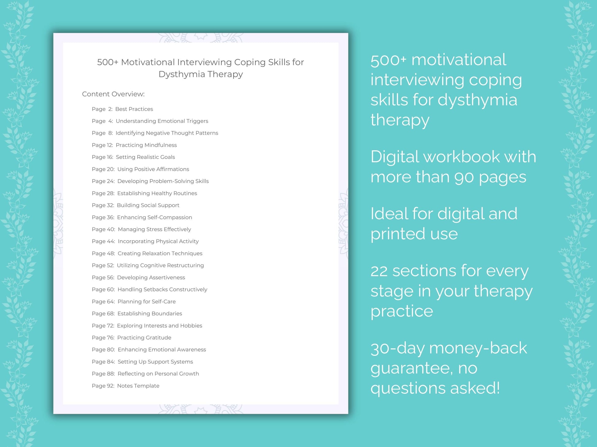 Dysthymia Motivational Interviewing Therapist Worksheets