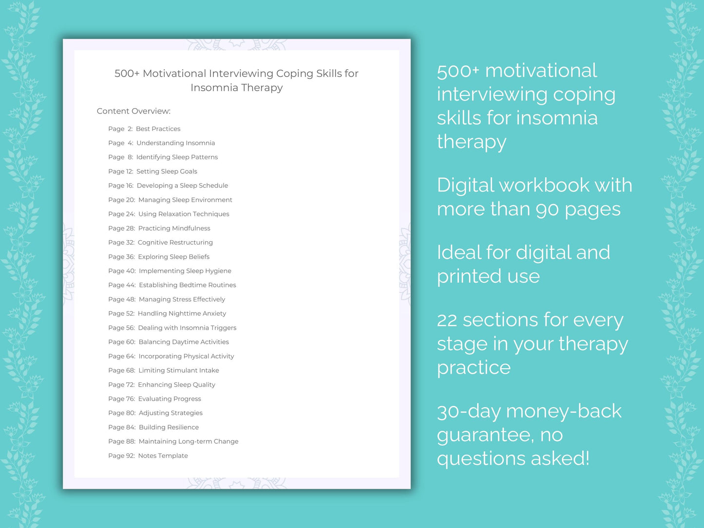 Insomnia Motivational Interviewing Therapist Worksheets