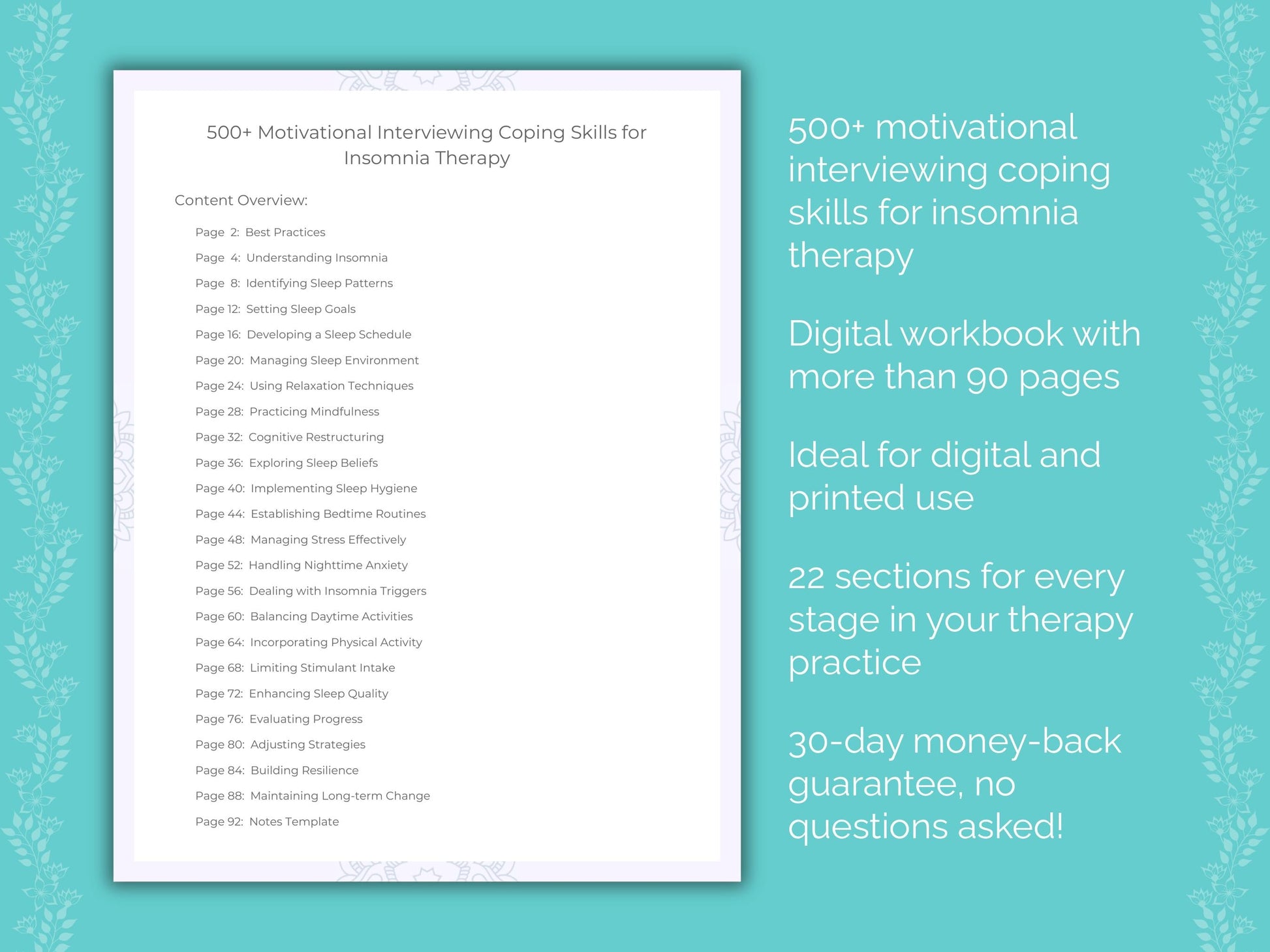 Insomnia Motivational Interviewing Therapist Worksheets