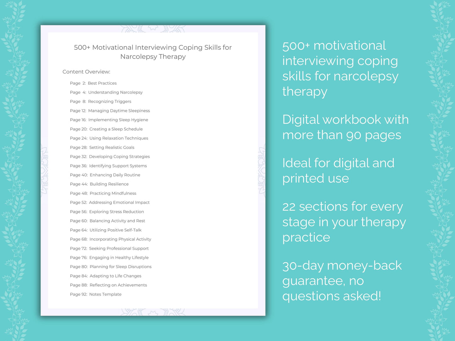 Narcolepsy Motivational Interviewing Therapist Worksheets