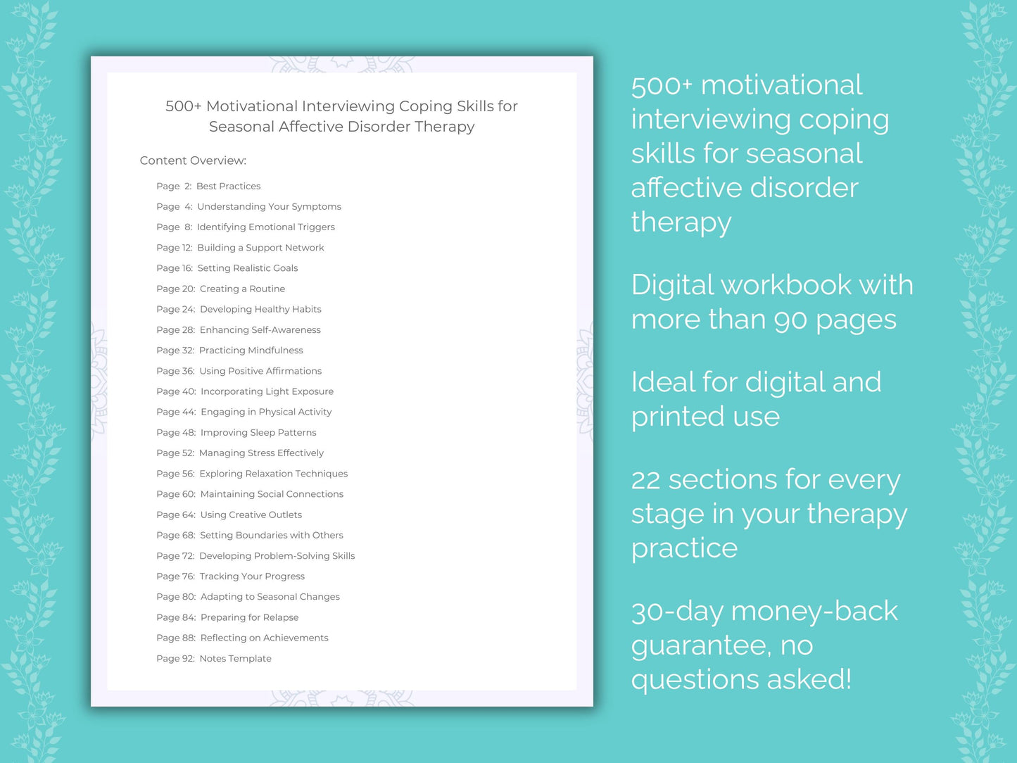 Seasonal Affective Disorder Motivational Interviewing Therapist Worksheets