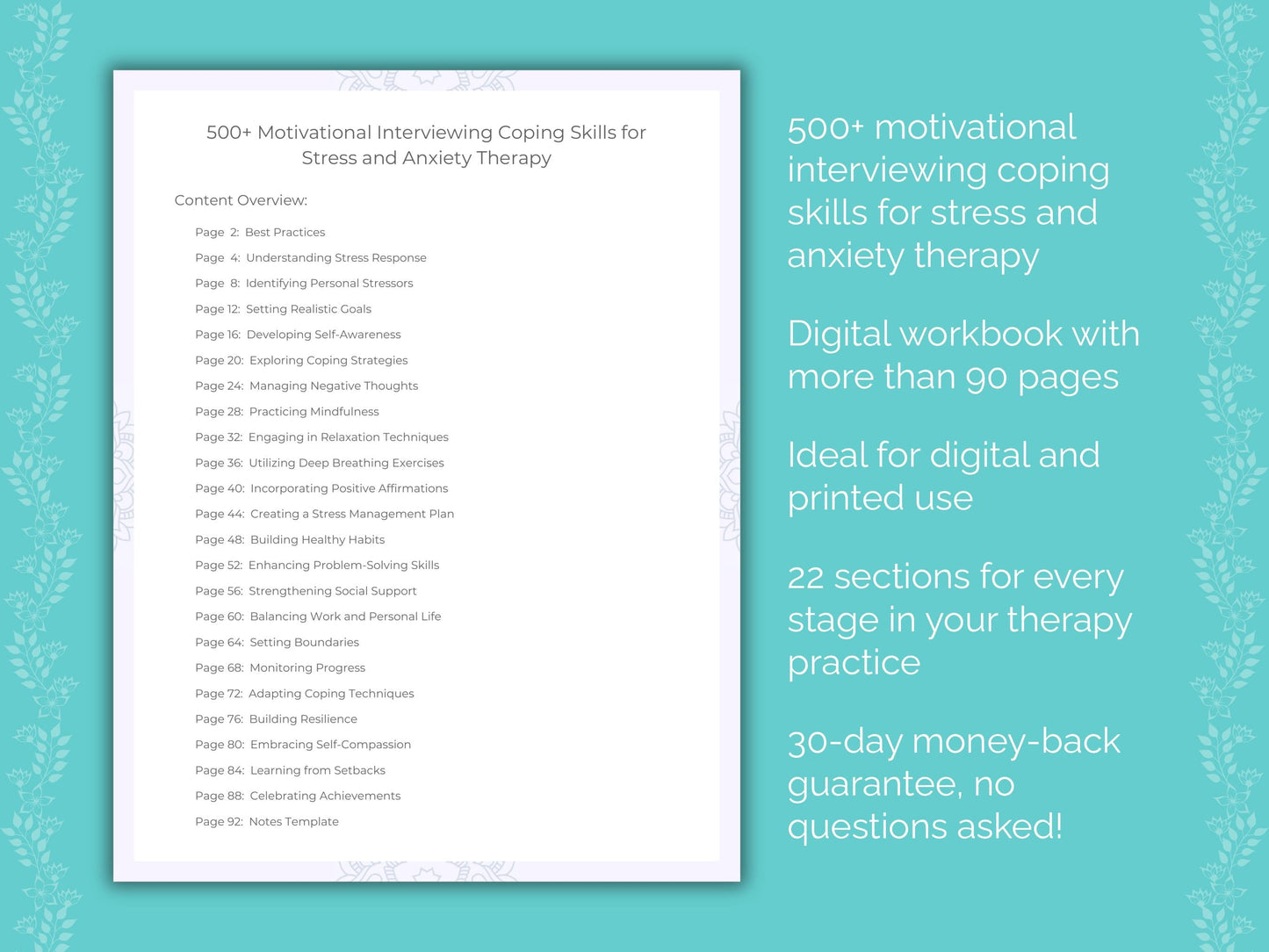 Stress and Anxiety Motivational Interviewing Therapist Worksheets