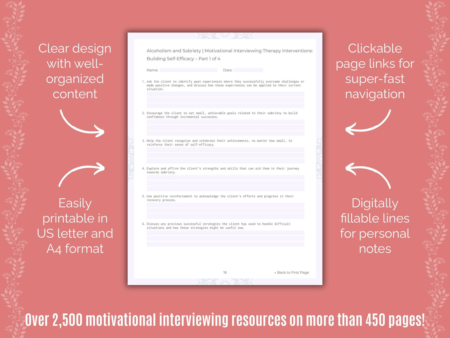 Alcoholism and Sobriety Motivational Interviewing Counseling Templates