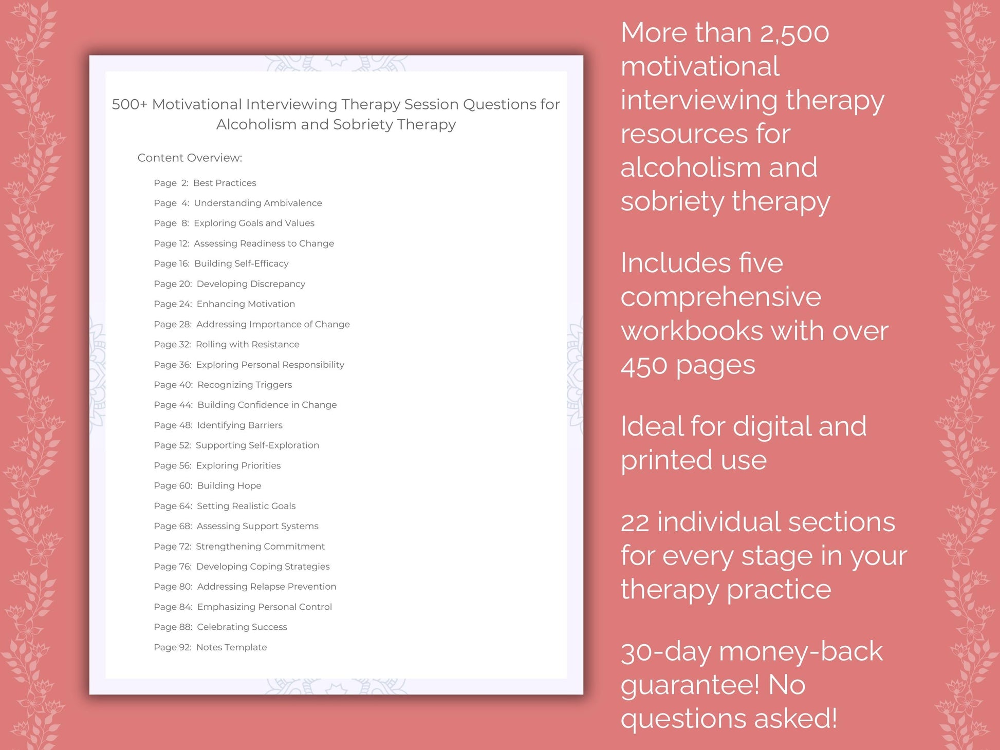 Alcoholism and Sobriety Motivational Interviewing Therapist Worksheets