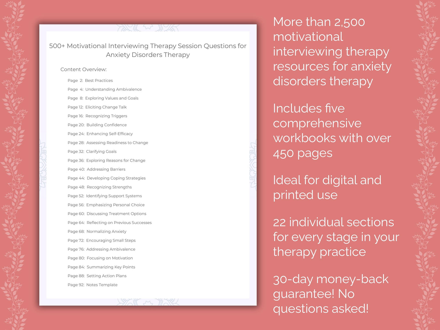 Anxiety Disorders Motivational Interviewing Therapist Worksheets