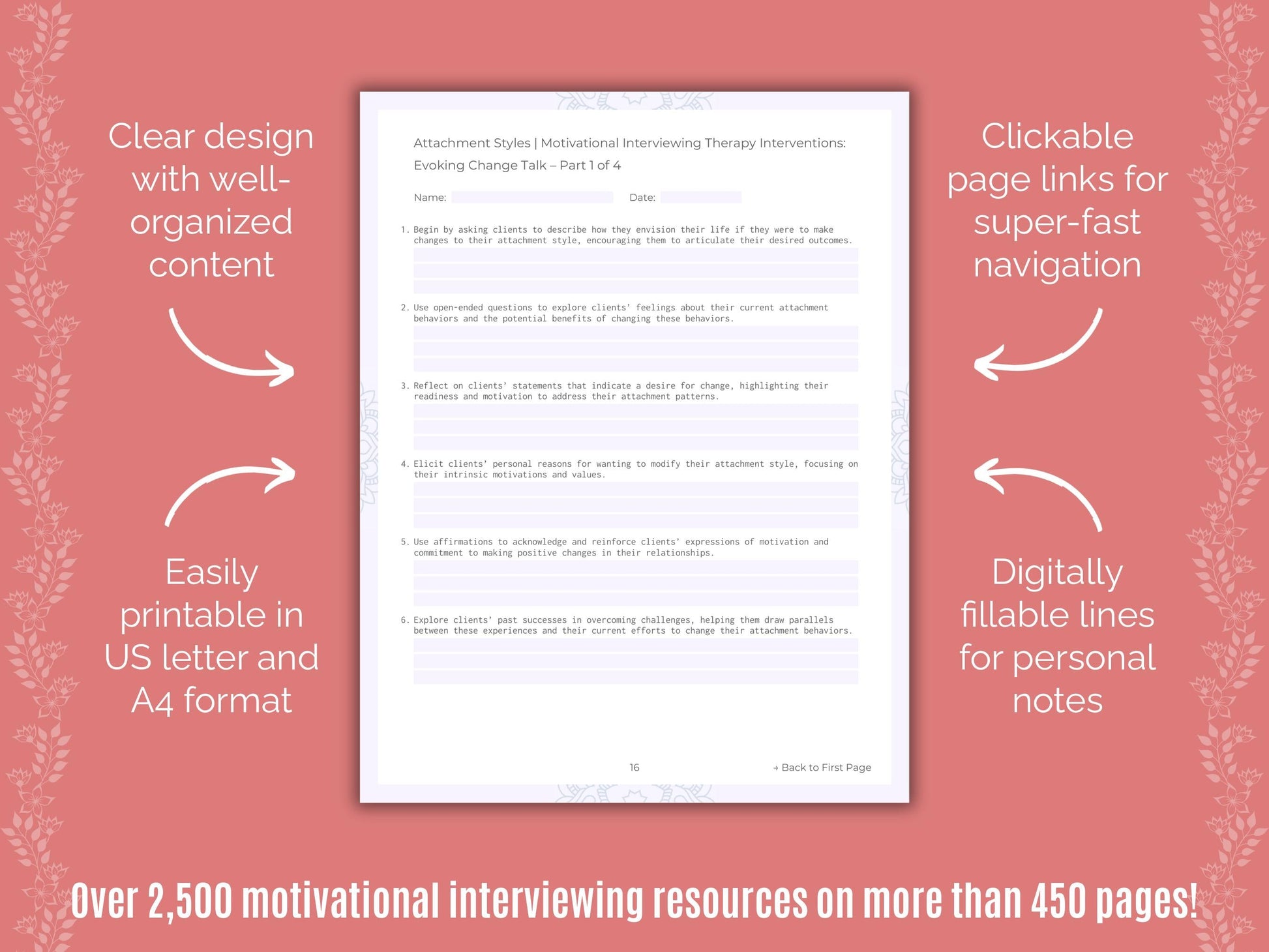 Attachment Styles Motivational Interviewing Counseling Templates
