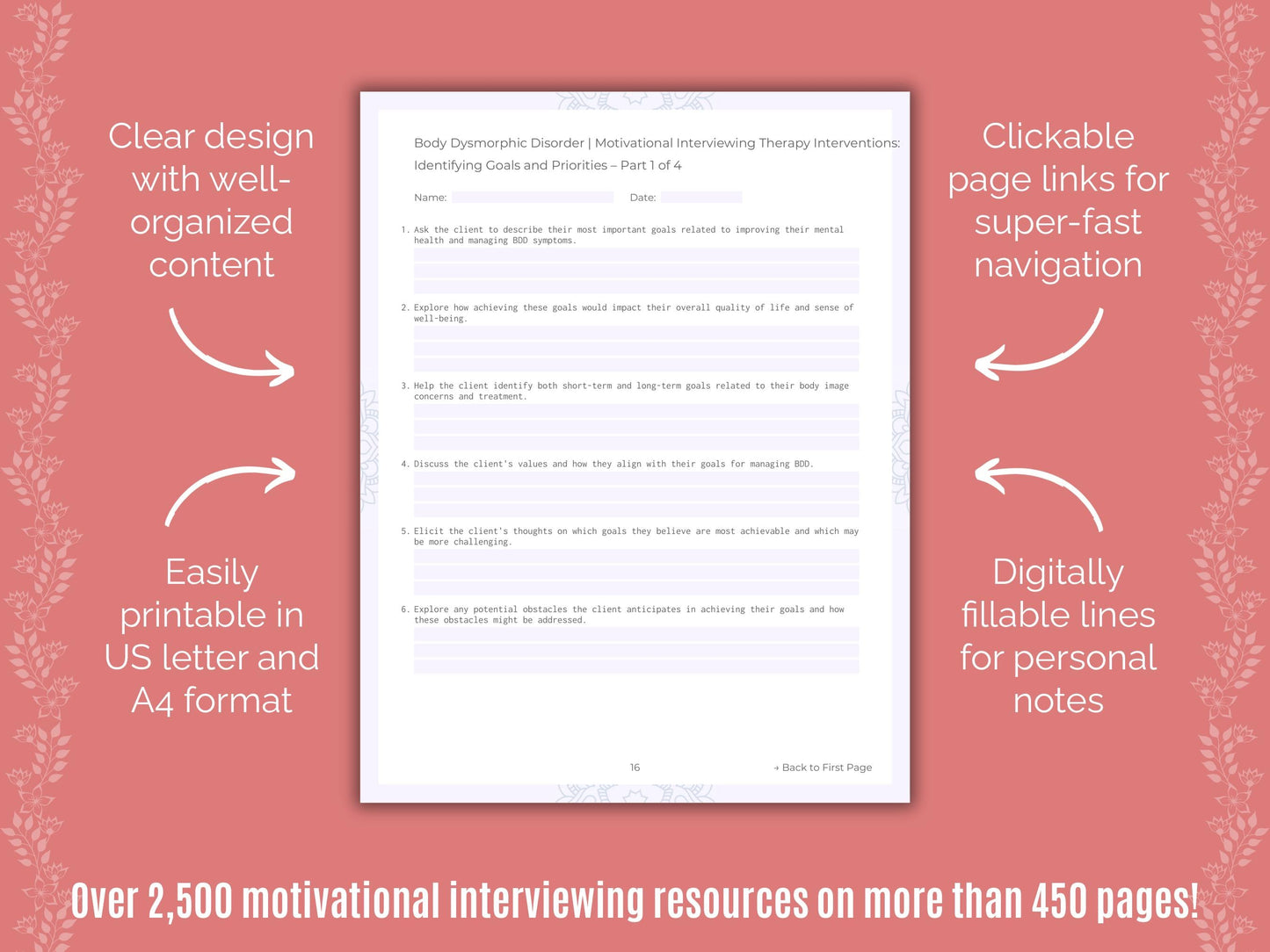 Body Dysmorphic Disorder (BDD) Motivational Interviewing Counseling Templates