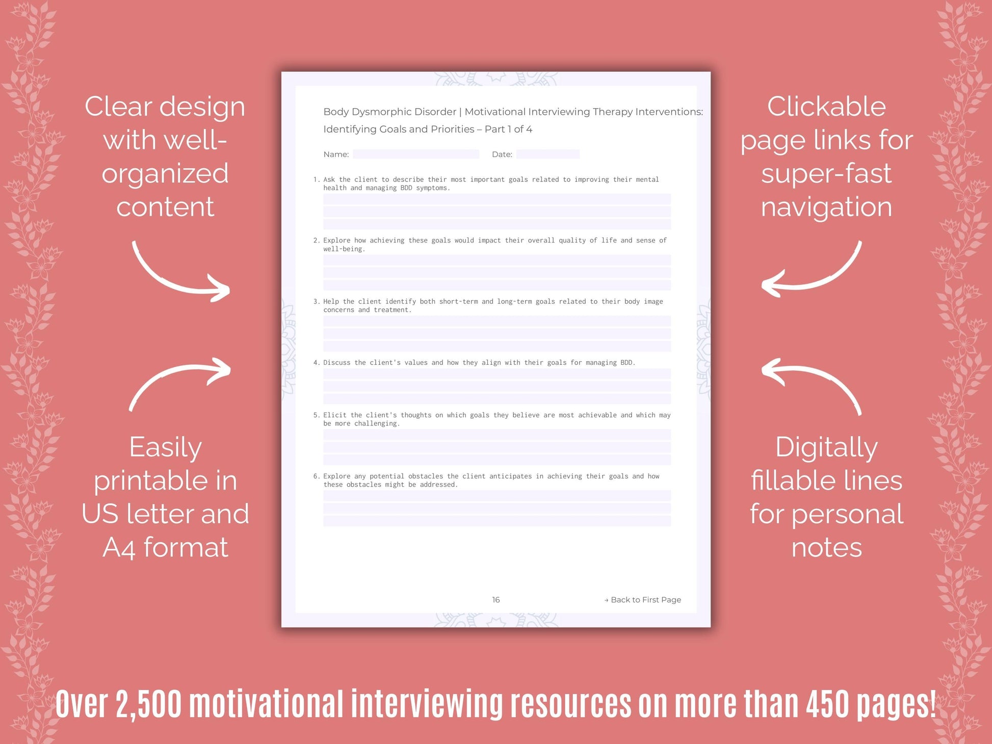 Body Dysmorphic Disorder (BDD) Motivational Interviewing Counseling Templates