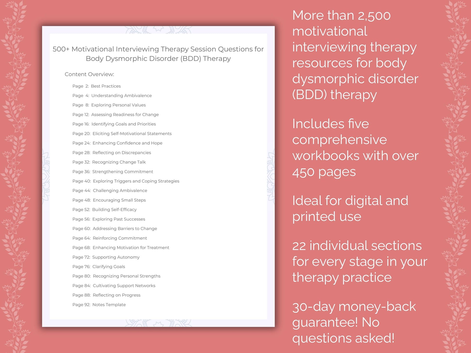 Body Dysmorphic Disorder (BDD) Motivational Interviewing Therapist Worksheets