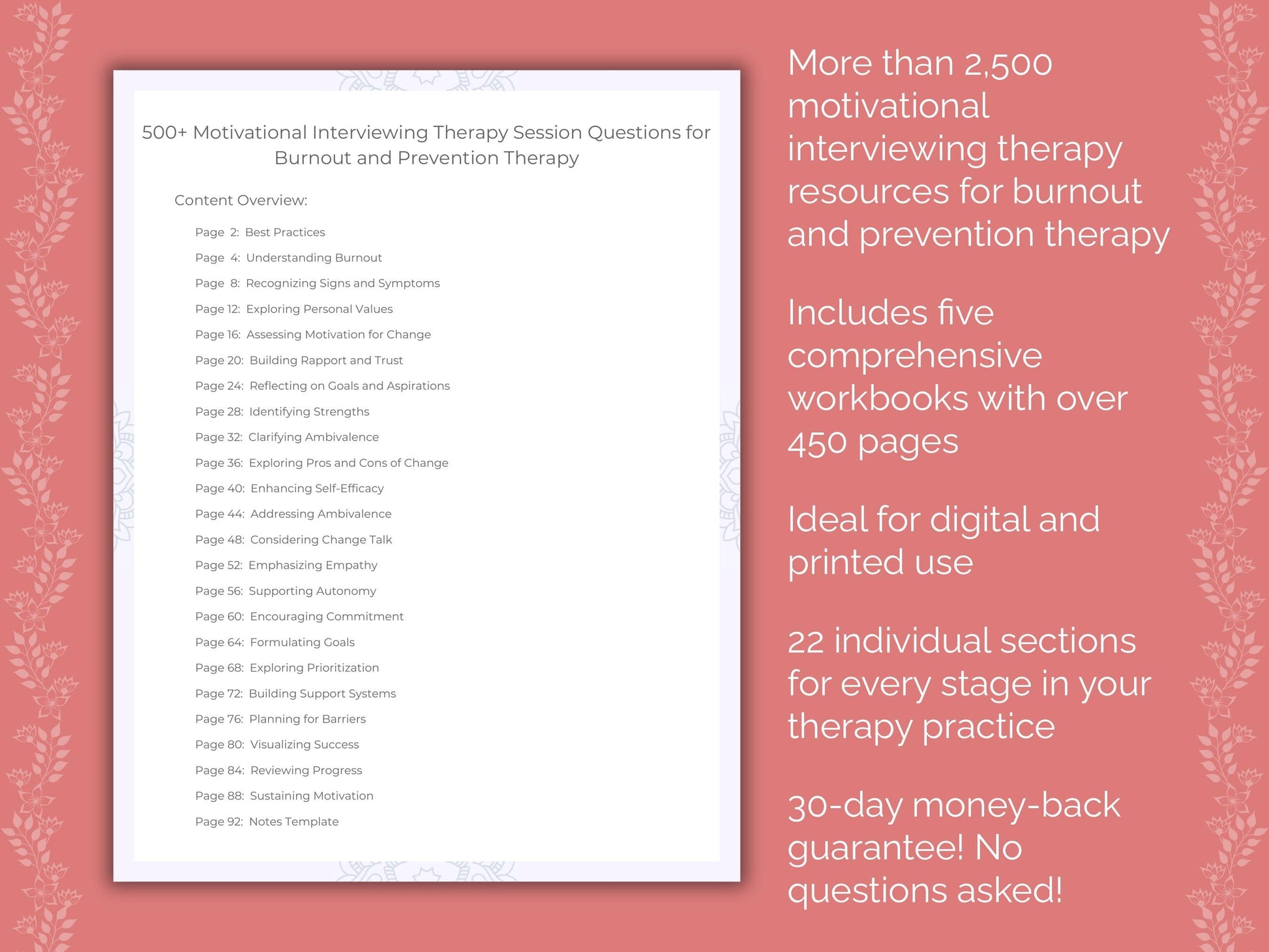 Burnout and Prevention Motivational Interviewing Therapist Worksheets