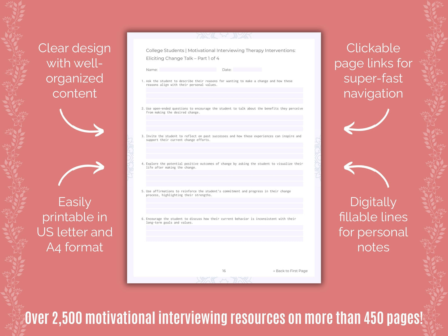 College Students Motivational Interviewing Counseling Templates