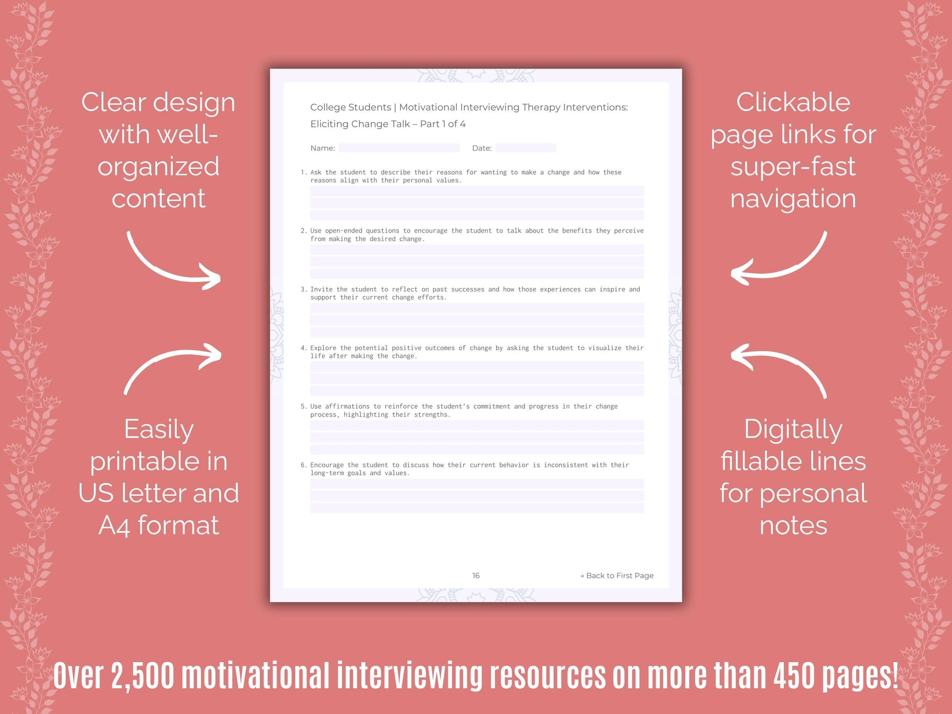 College Students Motivational Interviewing Counseling Templates