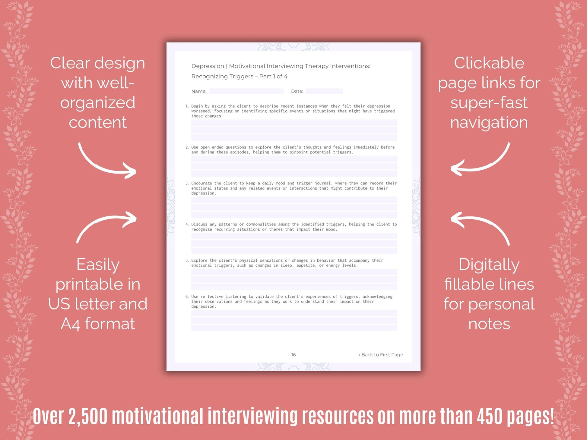 Depression Motivational Interviewing Counseling Templates