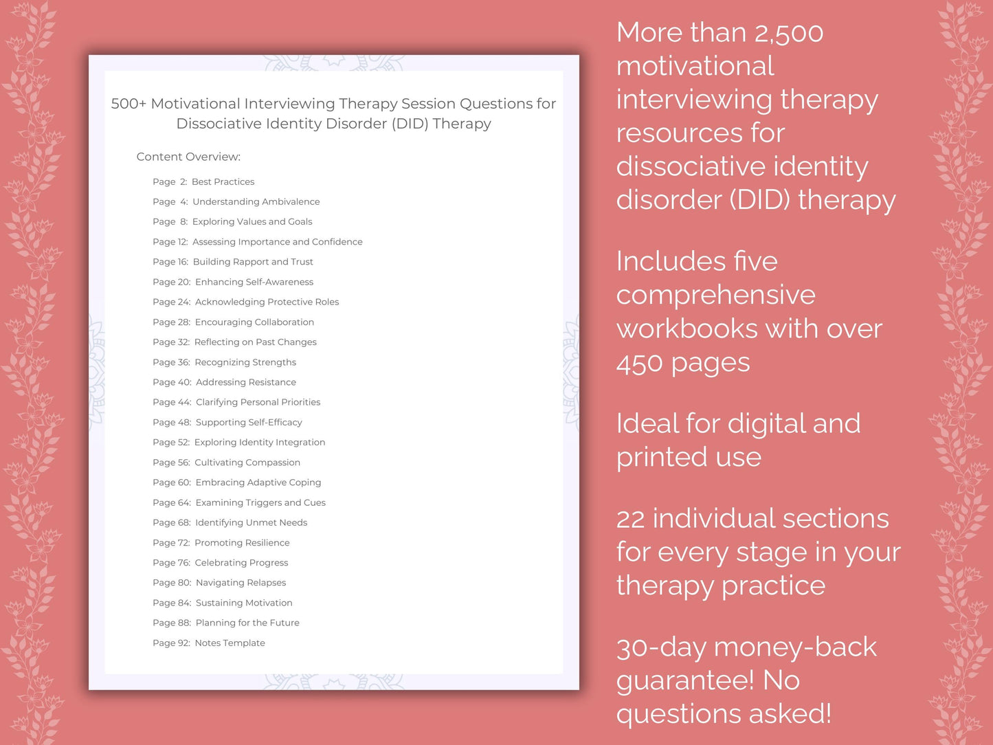 Dissociative Identity Disorder (DID) Motivational Interviewing Therapist Worksheets