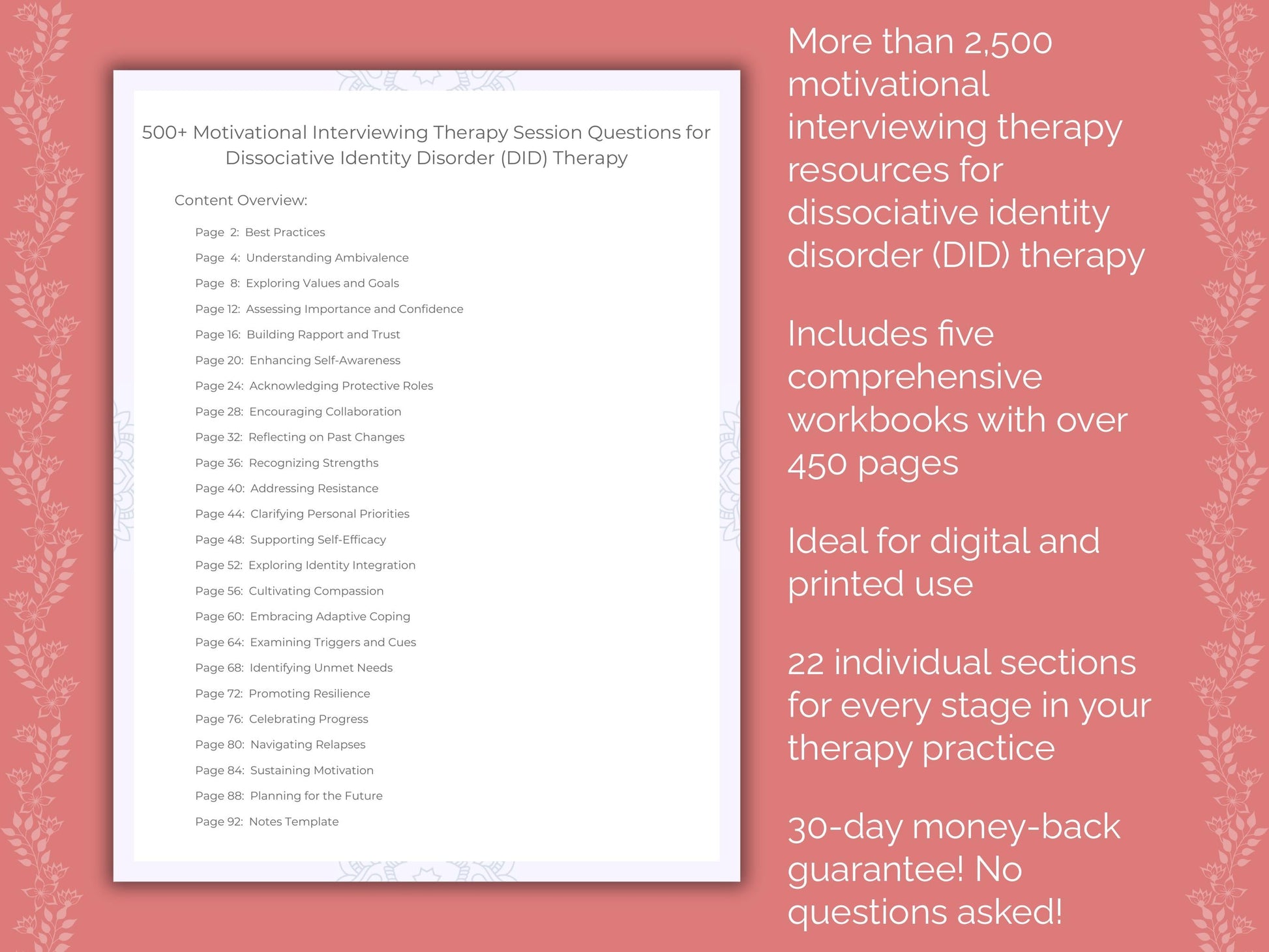 Dissociative Identity Disorder (DID) Motivational Interviewing Therapist Worksheets