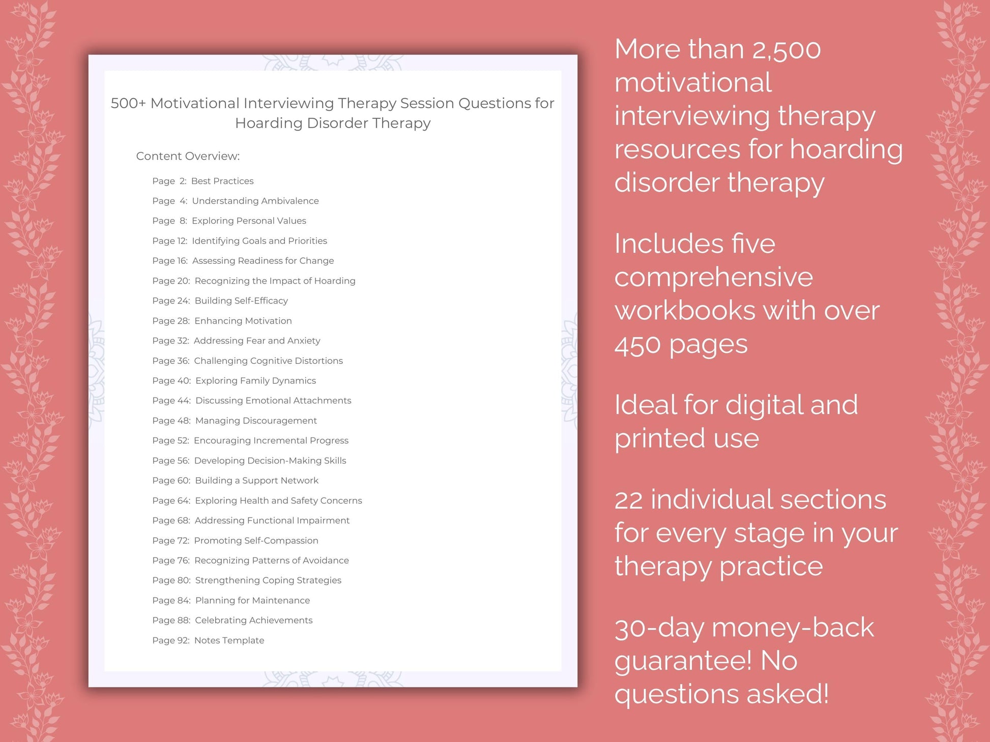 Hoarding Disorder Motivational Interviewing Therapist Worksheets