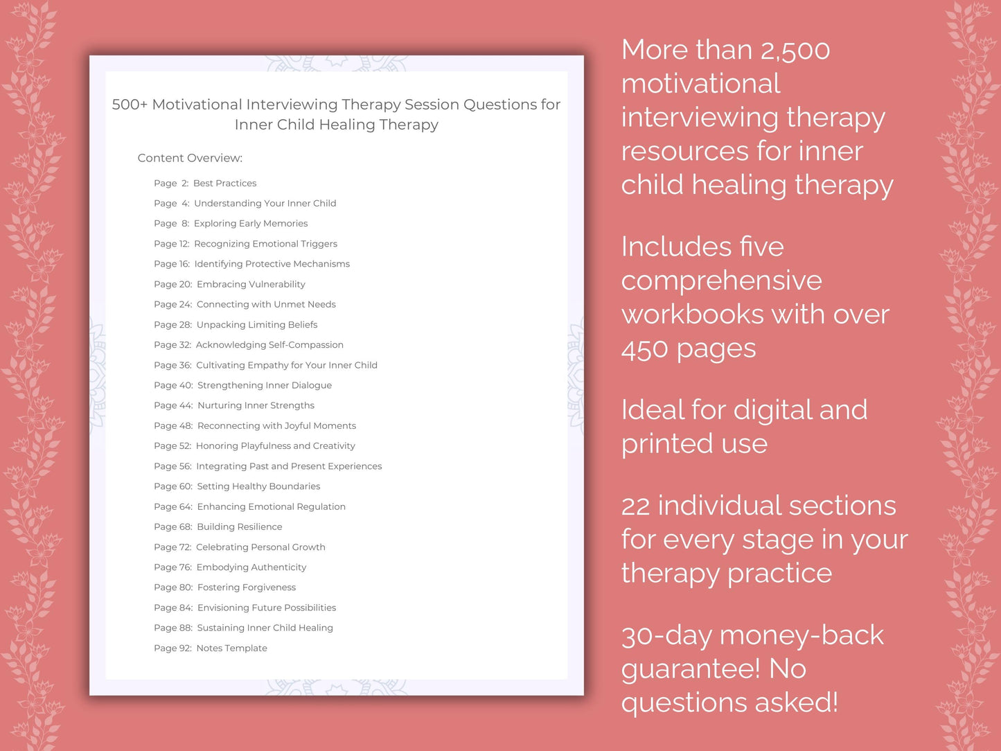 Inner Child Healing Motivational Interviewing Therapist Worksheets