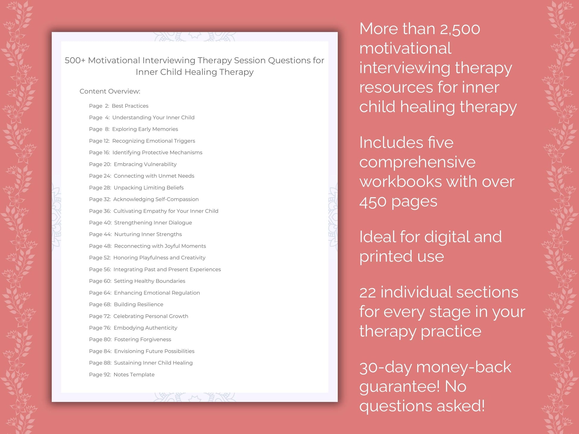 Inner Child Healing Motivational Interviewing Therapist Worksheets