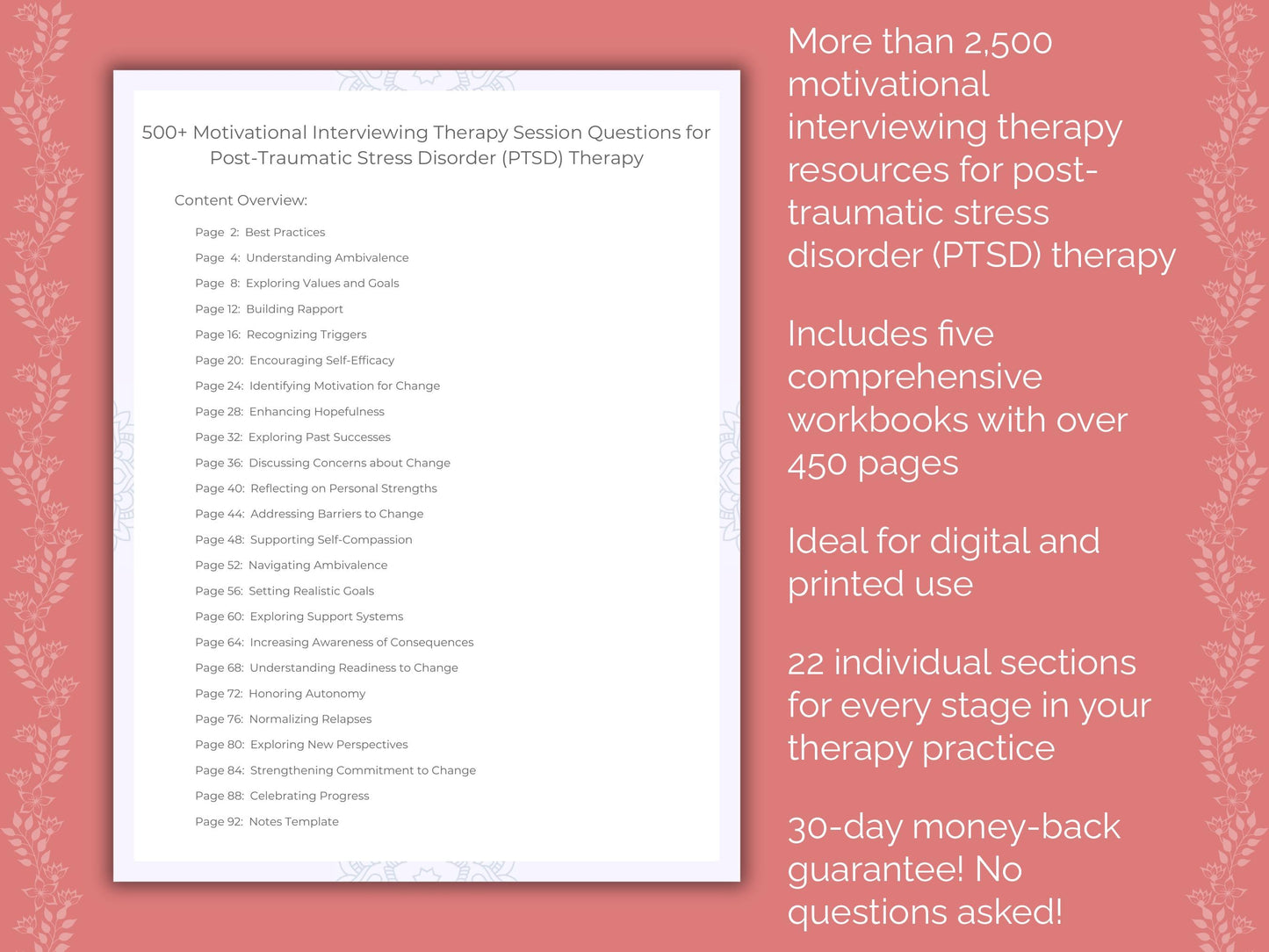 Post-Traumatic Stress Disorder (PTSD) Motivational Interviewing Therapist Worksheets