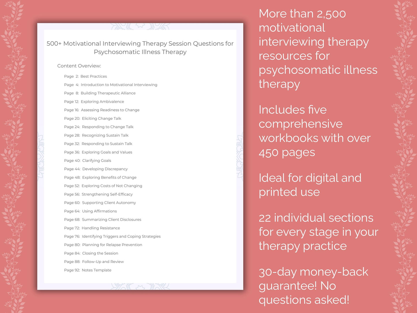 Psychosomatic Illness Motivational Interviewing Therapist Worksheets