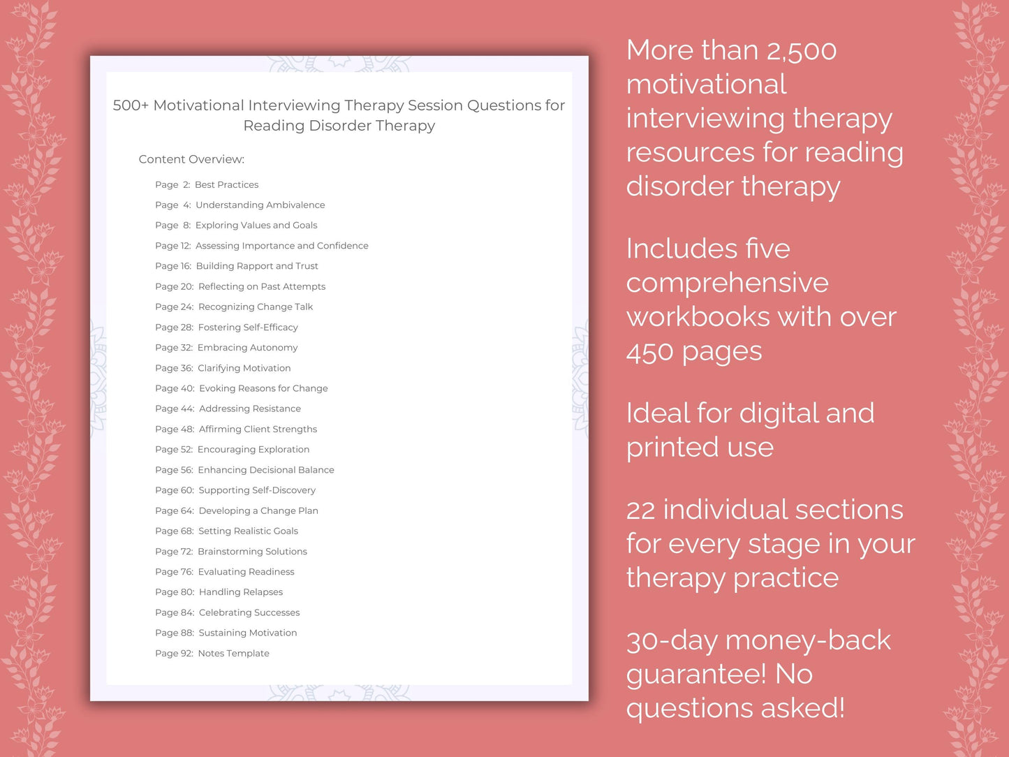 Reading Disorder Motivational Interviewing Therapist Worksheets