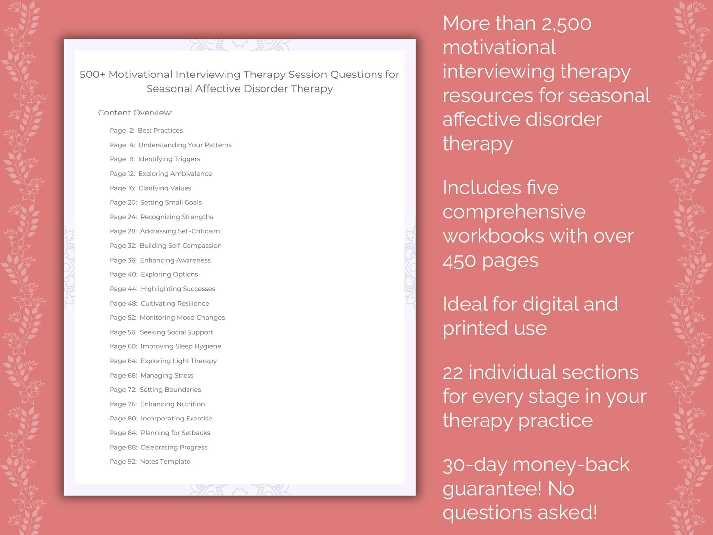 Seasonal Affective Disorder Motivational Interviewing Therapist Worksheets