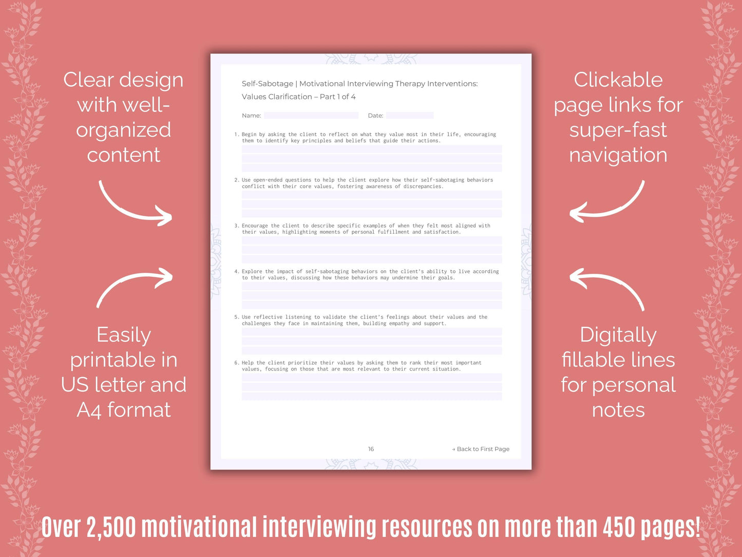 Self-Sabotage Motivational Interviewing Counseling Templates