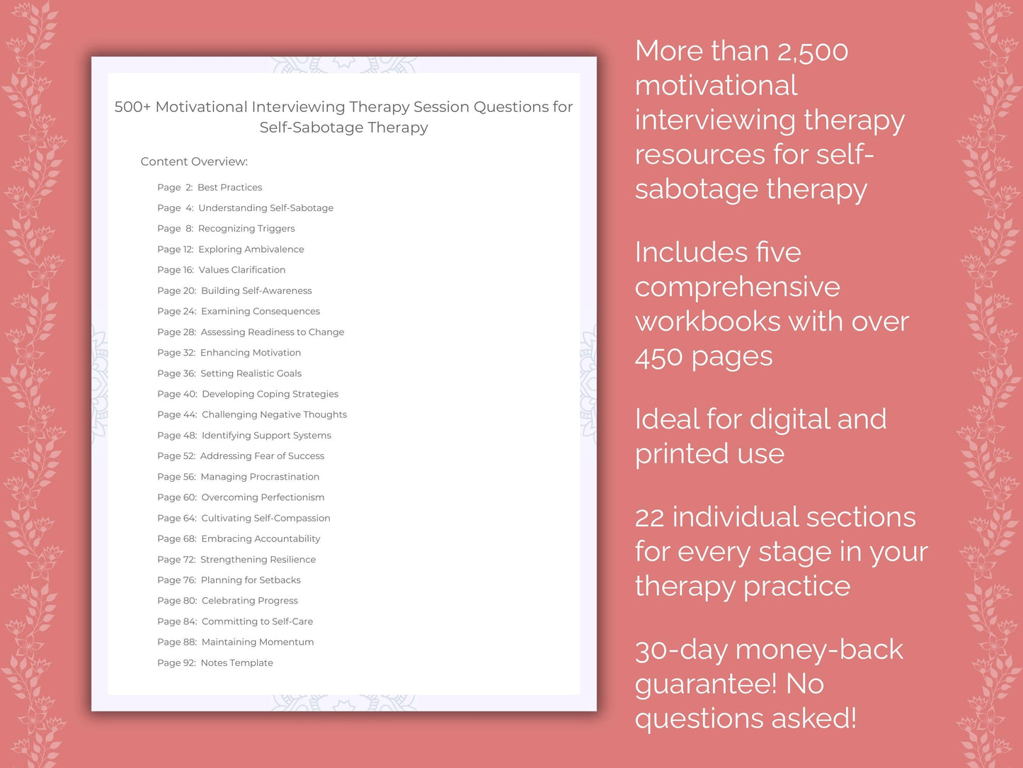 Self-Sabotage Motivational Interviewing Therapist Worksheets