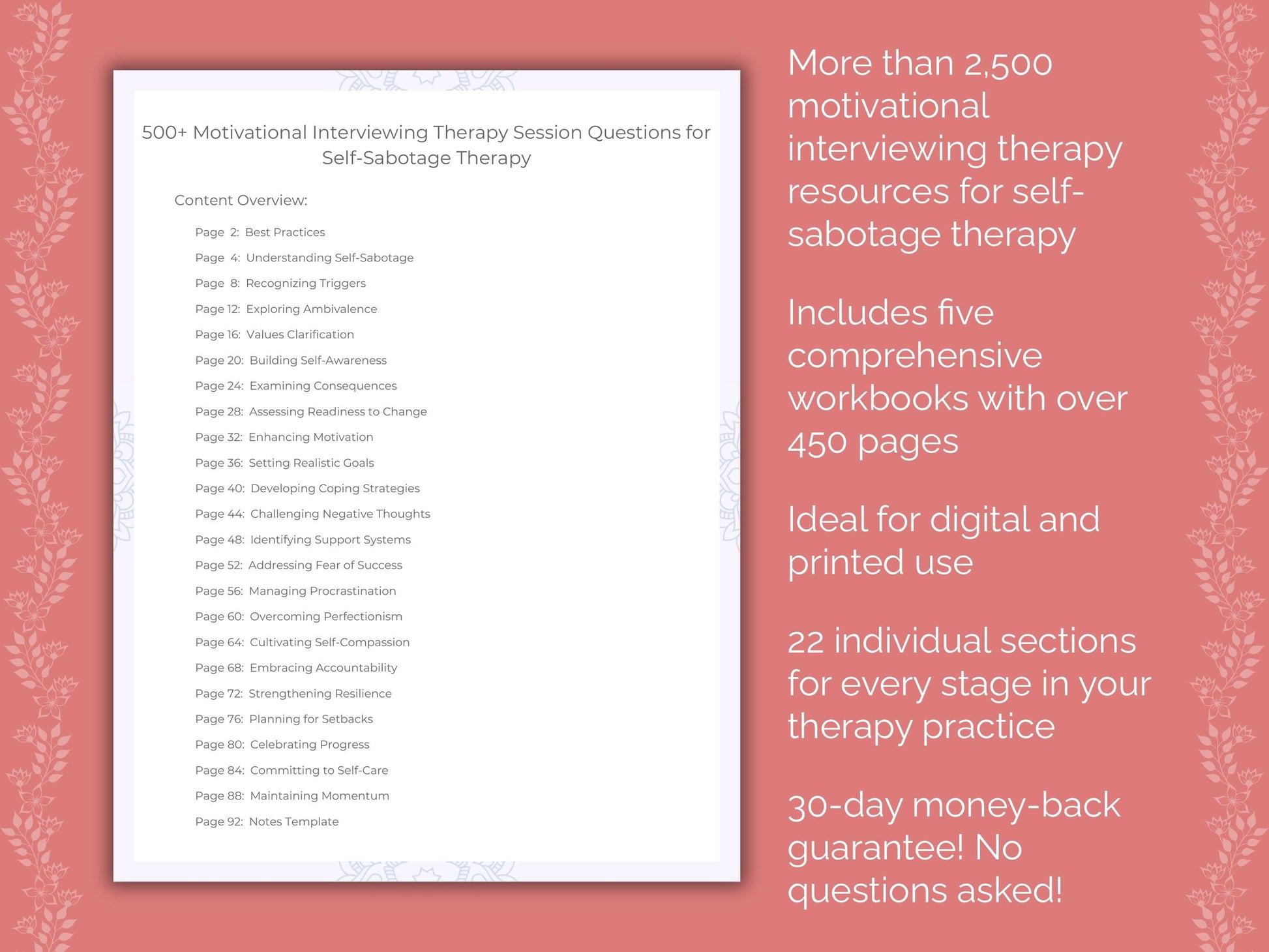 Self-Sabotage Motivational Interviewing Therapist Worksheets