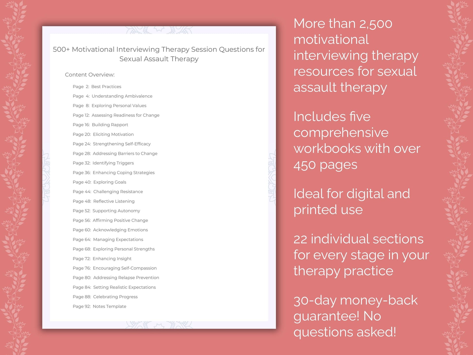Sexual Assault Motivational Interviewing Therapist Worksheets