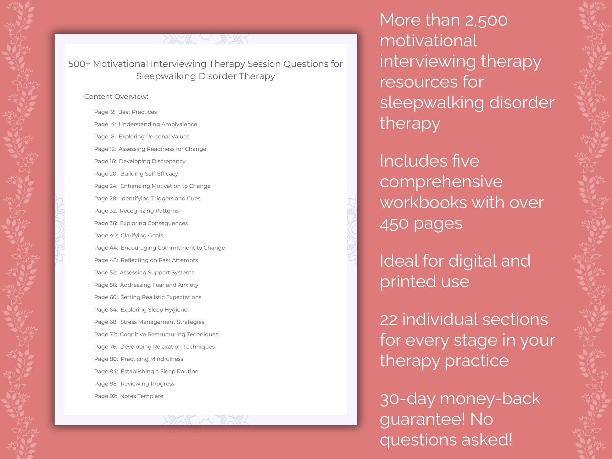 Sleepwalking Disorder Motivational Interviewing Therapist Worksheets