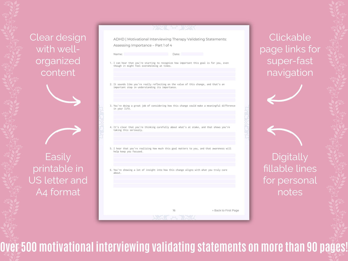 ADHD Motivational Interviewing Counseling Templates