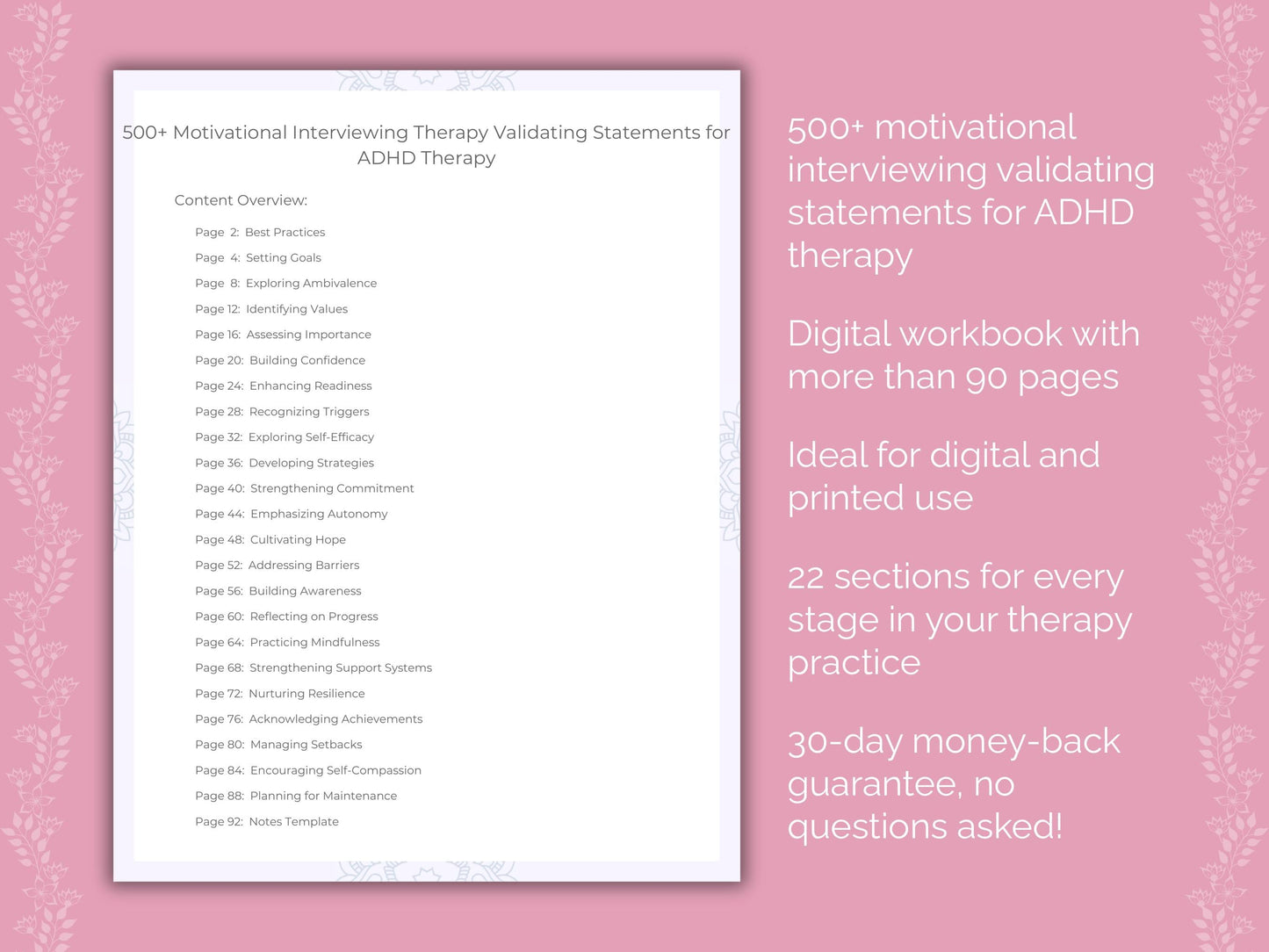 ADHD Motivational Interviewing Therapist Worksheets