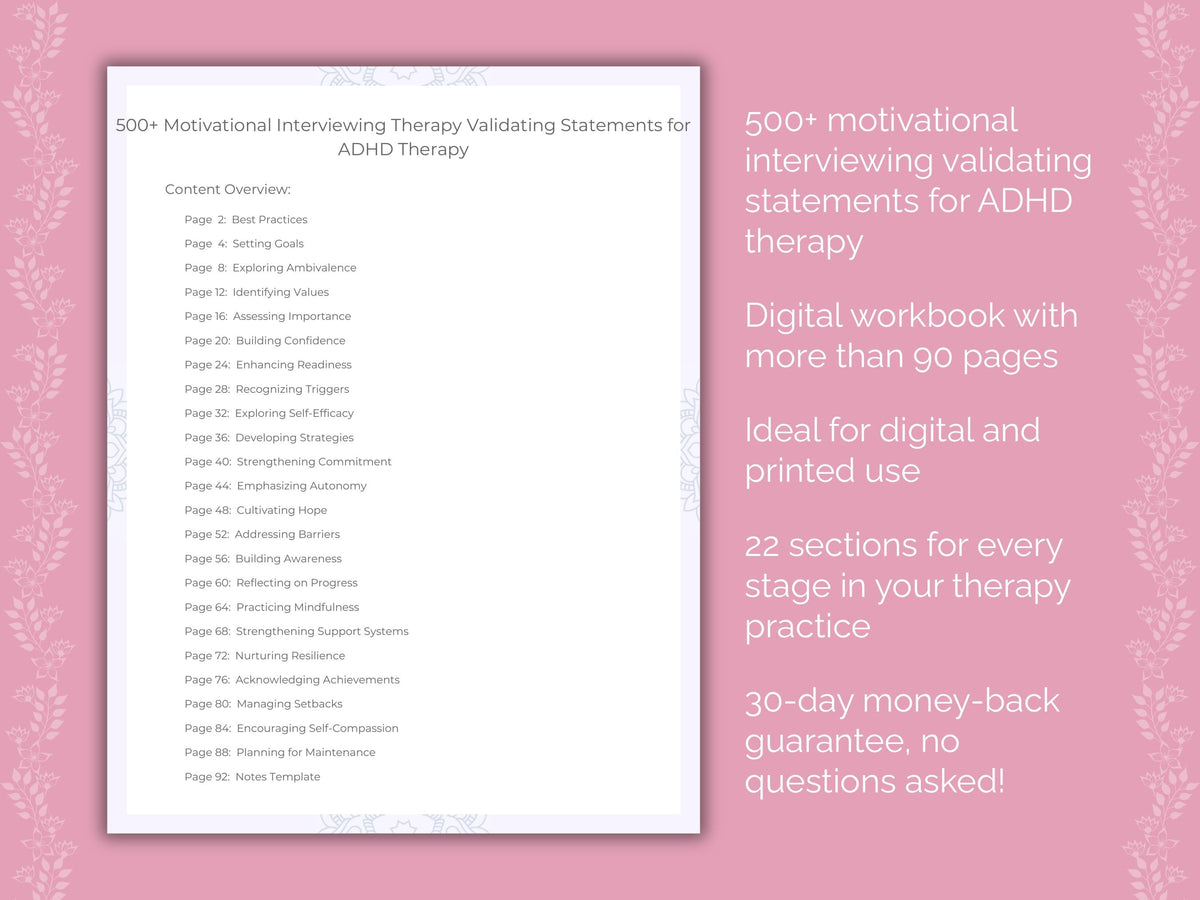 ADHD Motivational Interviewing Therapist Worksheets