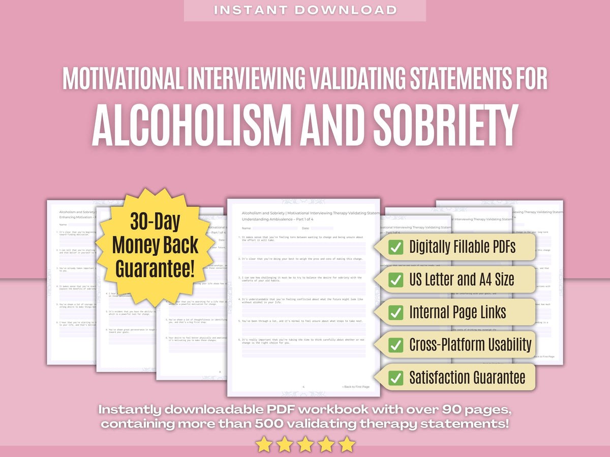 Alcoholism and Sobriety Motivational Interviewing Psychology Workbooks