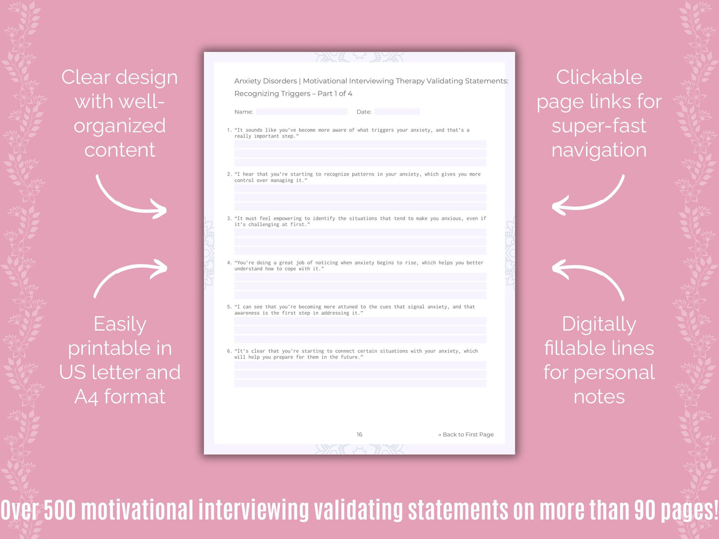 Anxiety Disorders Motivational Interviewing Counseling Templates