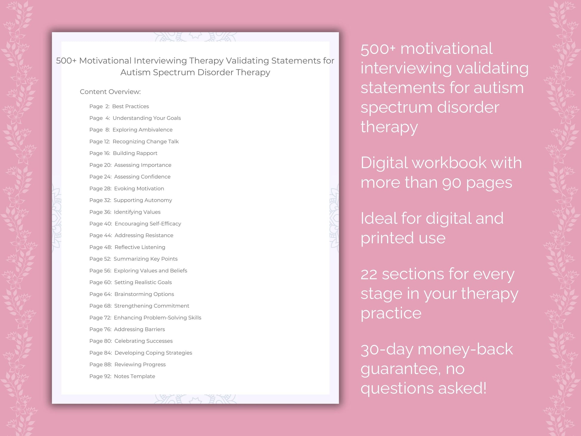 Autism Spectrum Disorder Motivational Interviewing Therapist Worksheets