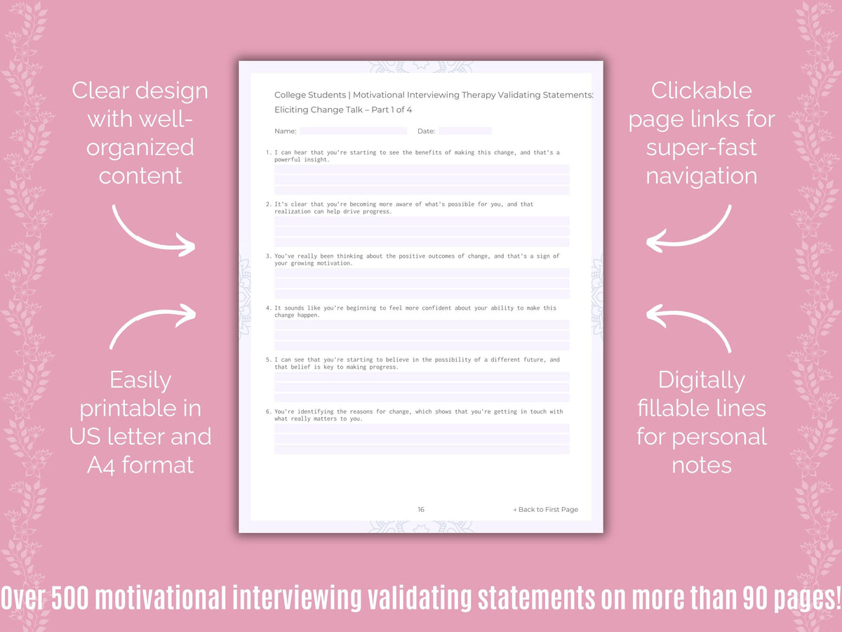 College Students Motivational Interviewing Counseling Templates