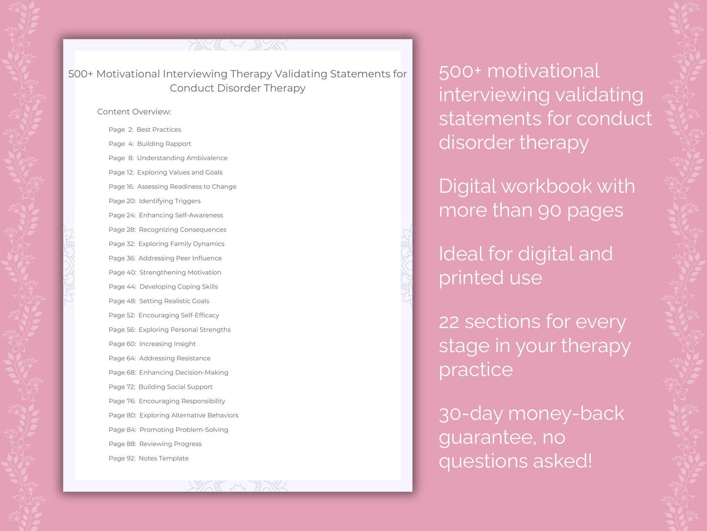 Conduct Disorder Motivational Interviewing Therapist Worksheets