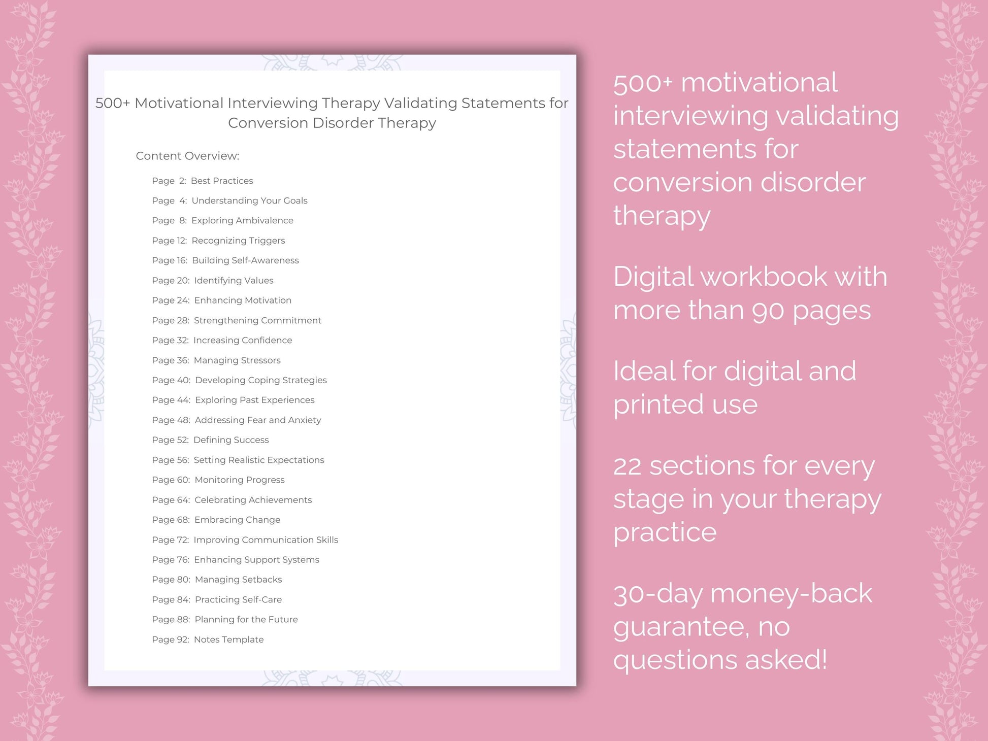 Conversion Disorder Motivational Interviewing Therapist Worksheets