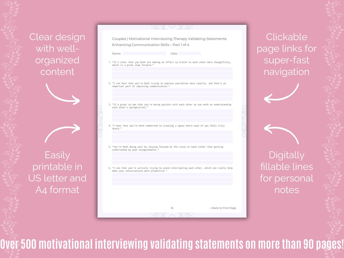 Couples Motivational Interviewing Counseling Templates